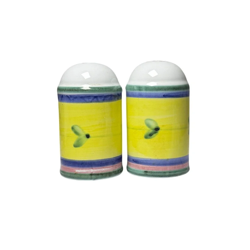 VTG Caleca Salt and Pepper Shakers Unisex OS YellowOlive Stripe Ceramic NO Plug